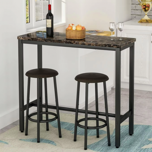 Faux Marble Bar Table With Stools