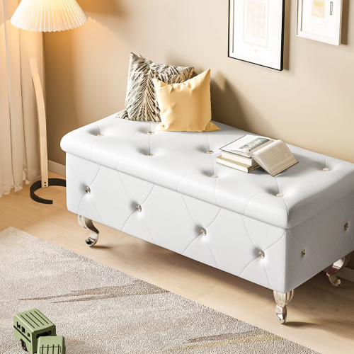  White Storage Ottoman Bench 